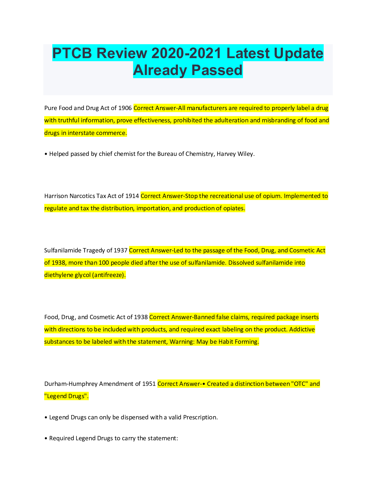 Preview image for PTCB Review 2020-2021 Questions And Answers( With Complete Solution Rated A)